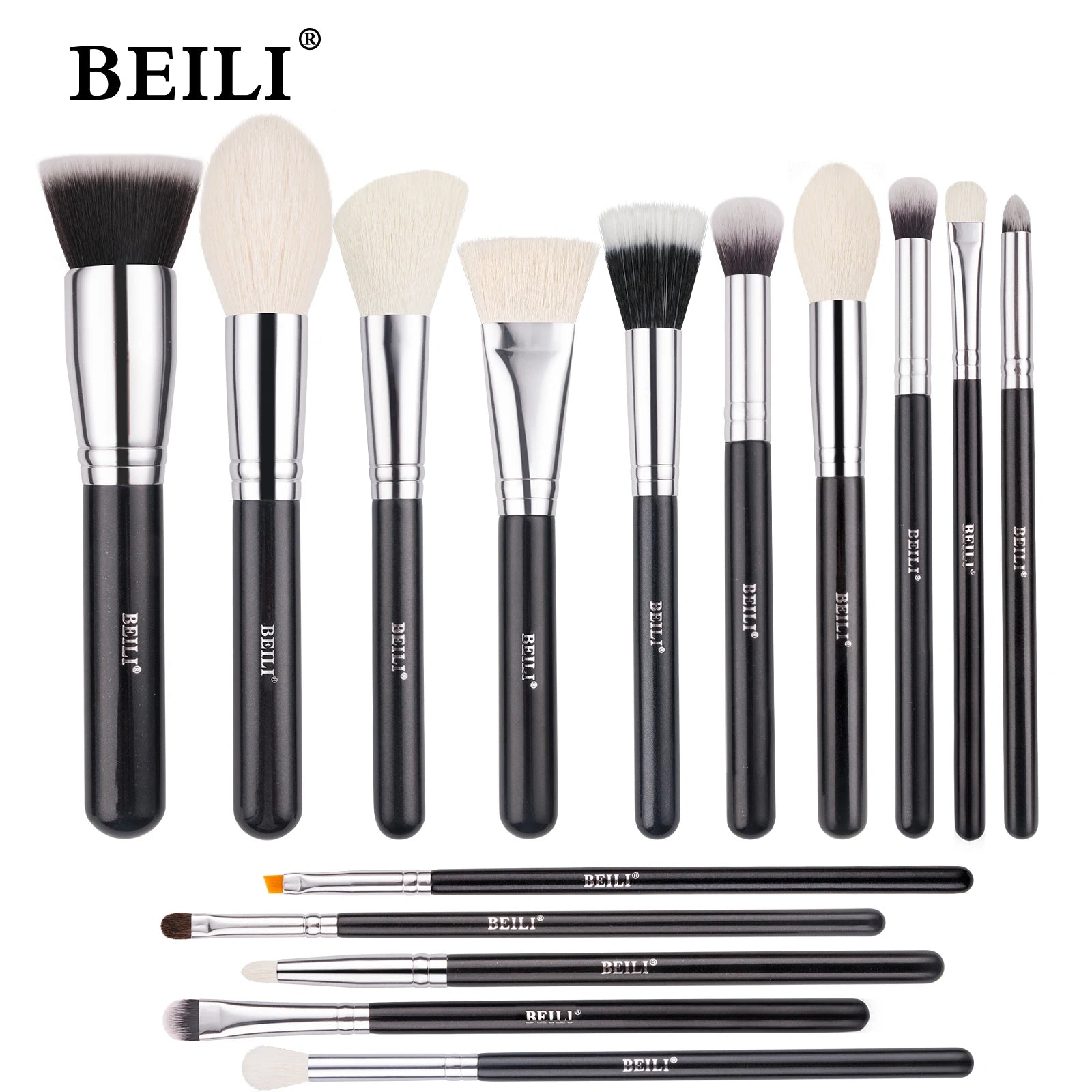 BEILI Make-up-Pinsel-Set – Natürliche Ziegenhaarpinsel für Foundation, Pulver & Lidschatten