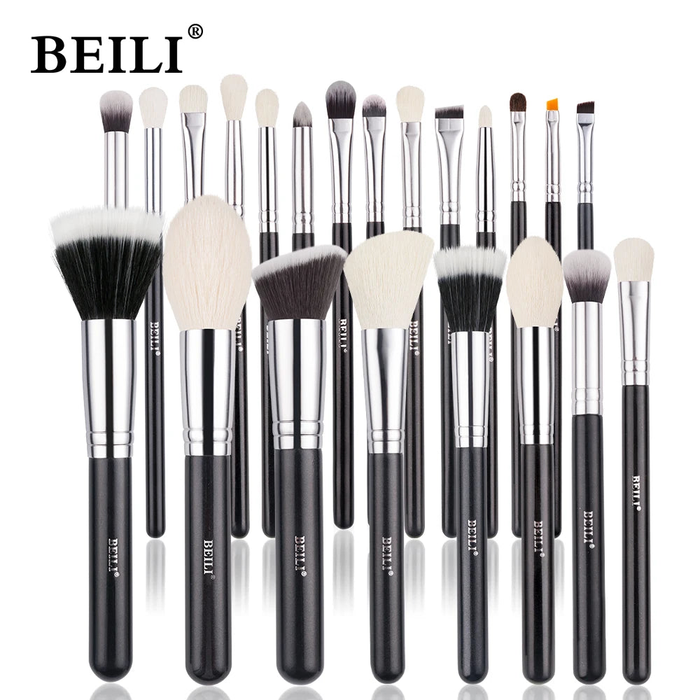 BEILI Make-up-Pinsel-Set – Natürliche Ziegenhaarpinsel für Foundation, Pulver & Lidschatten
