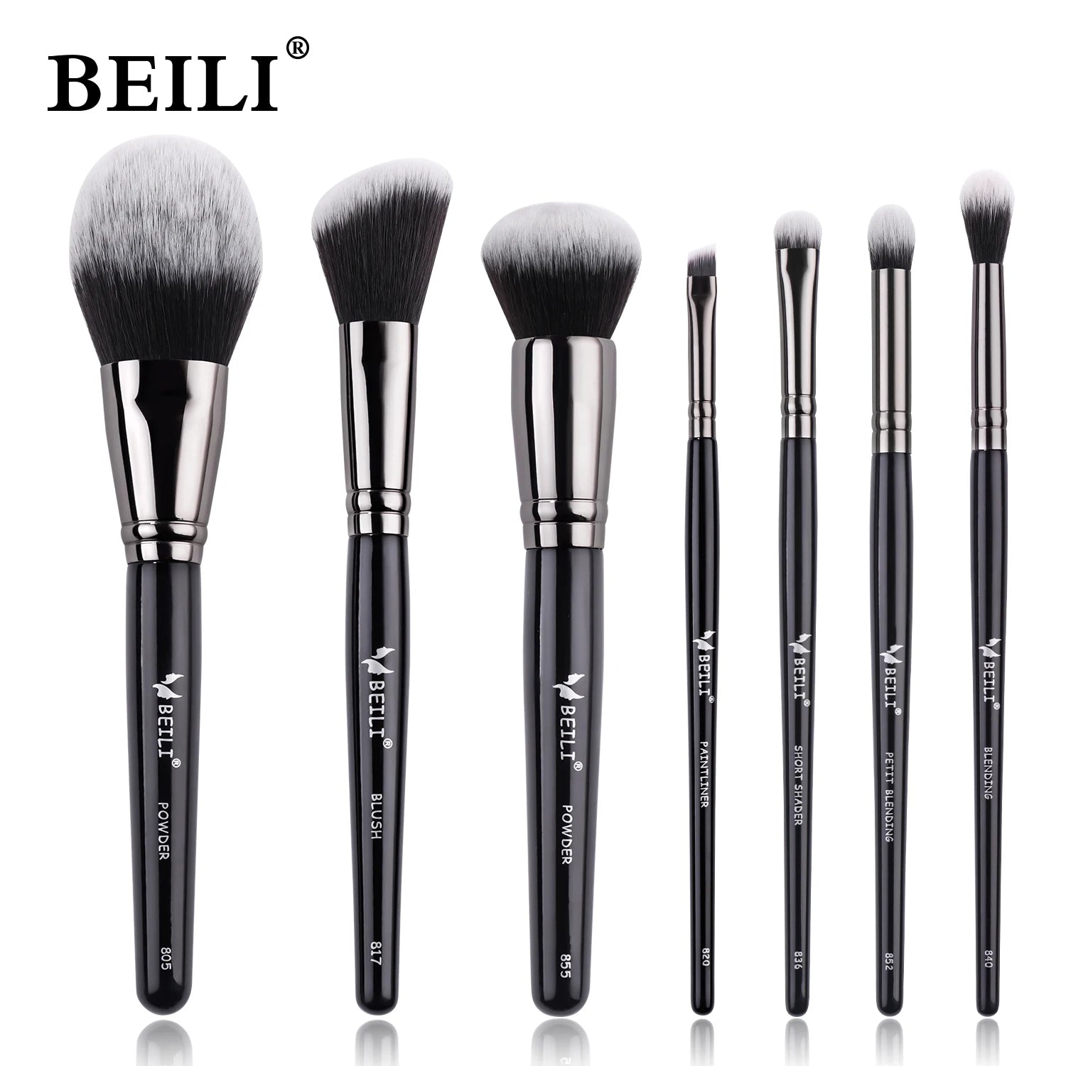 BEILI Profi Make-up-Pinsel-Set – Schwarze Synthetikpinsel für Foundation, Rouge & Lidschatten