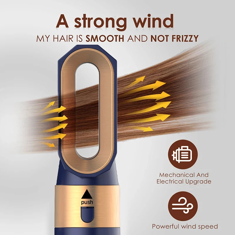 5-in-1-Haartrockner und Heißluftkammbürste mit Lockenstab, Haarglätter zum schnellen Trocknen von Locken und Glätten