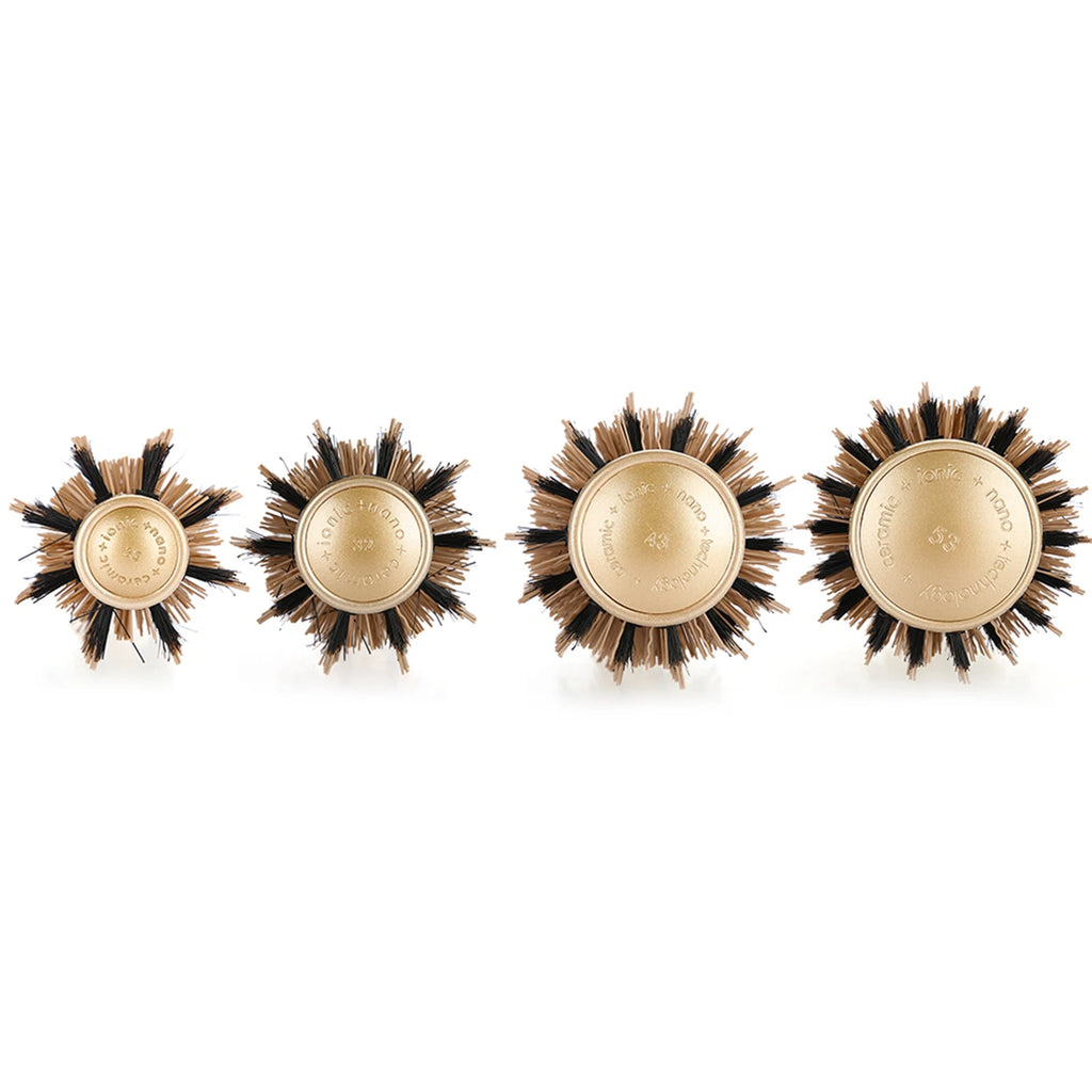 Tragbare antistatische Rundbürste mit Anionen – Salon-Stylingbürste in Gold & Schwarz