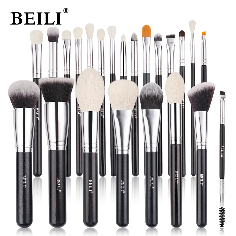BEILI Make-up-Pinsel-Set – Natürliche Ziegenhaarpinsel für Foundation, Pulver & Lidschatten