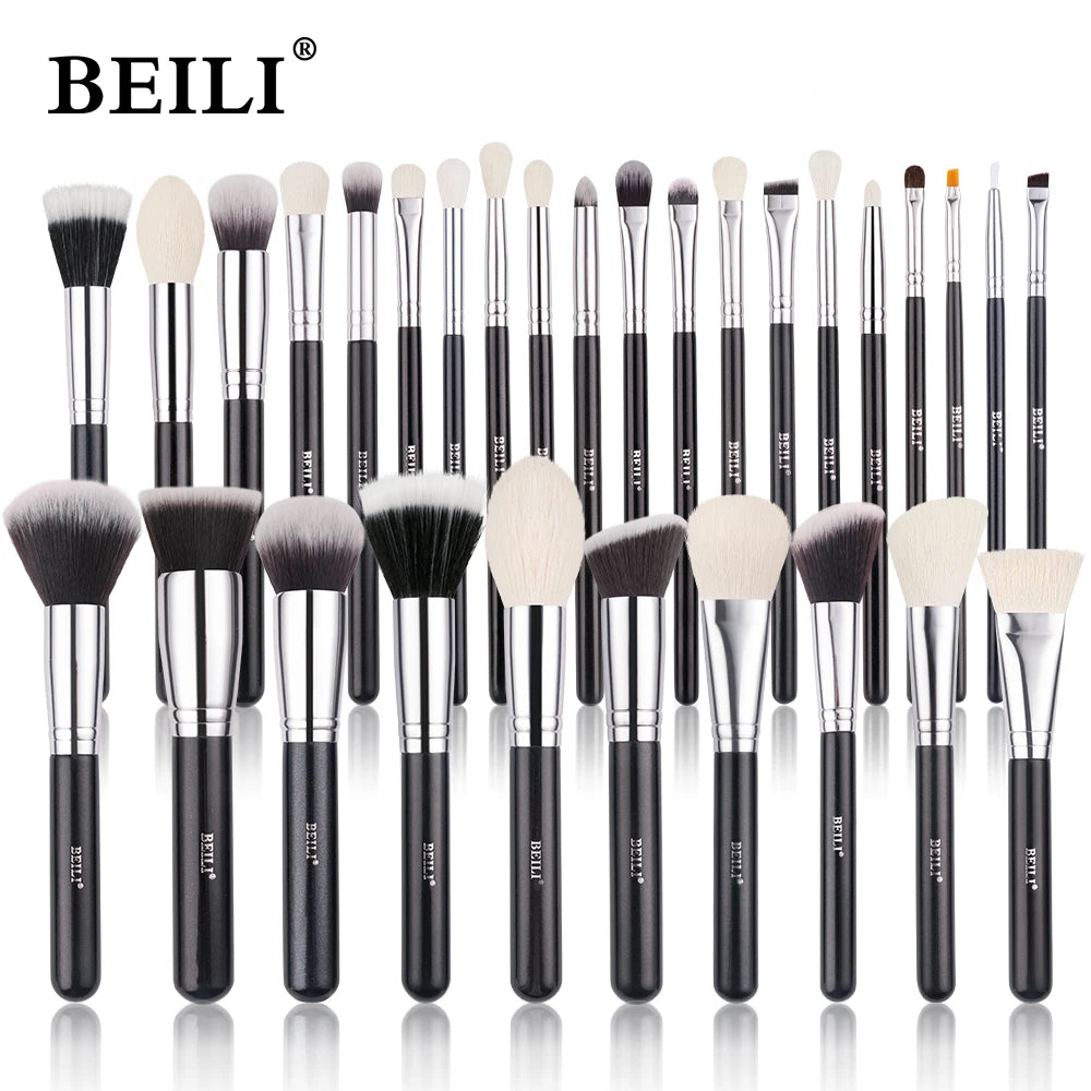 BEILI Make-up-Pinsel-Set – Natürliche Ziegenhaarpinsel für Foundation, Pulver & Lidschatten
