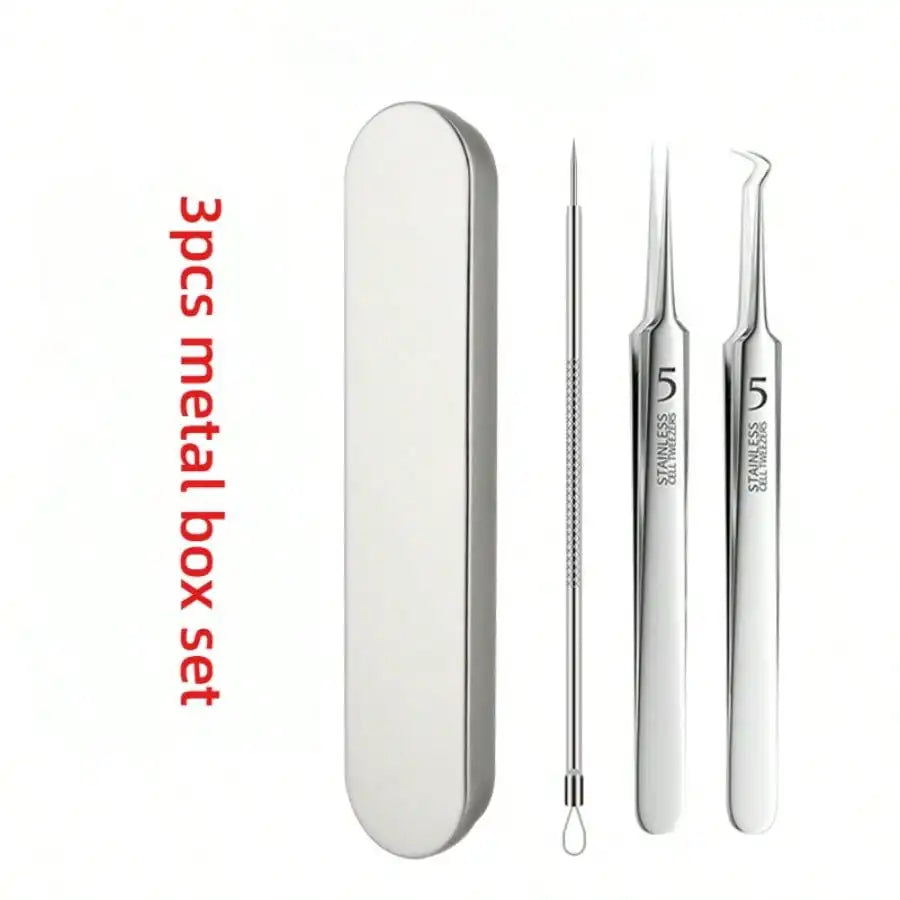 Edelstahl Mitesserentfernungs-Set – Pinzetten und Akne-Werkzeuge für Gesichtspflege
