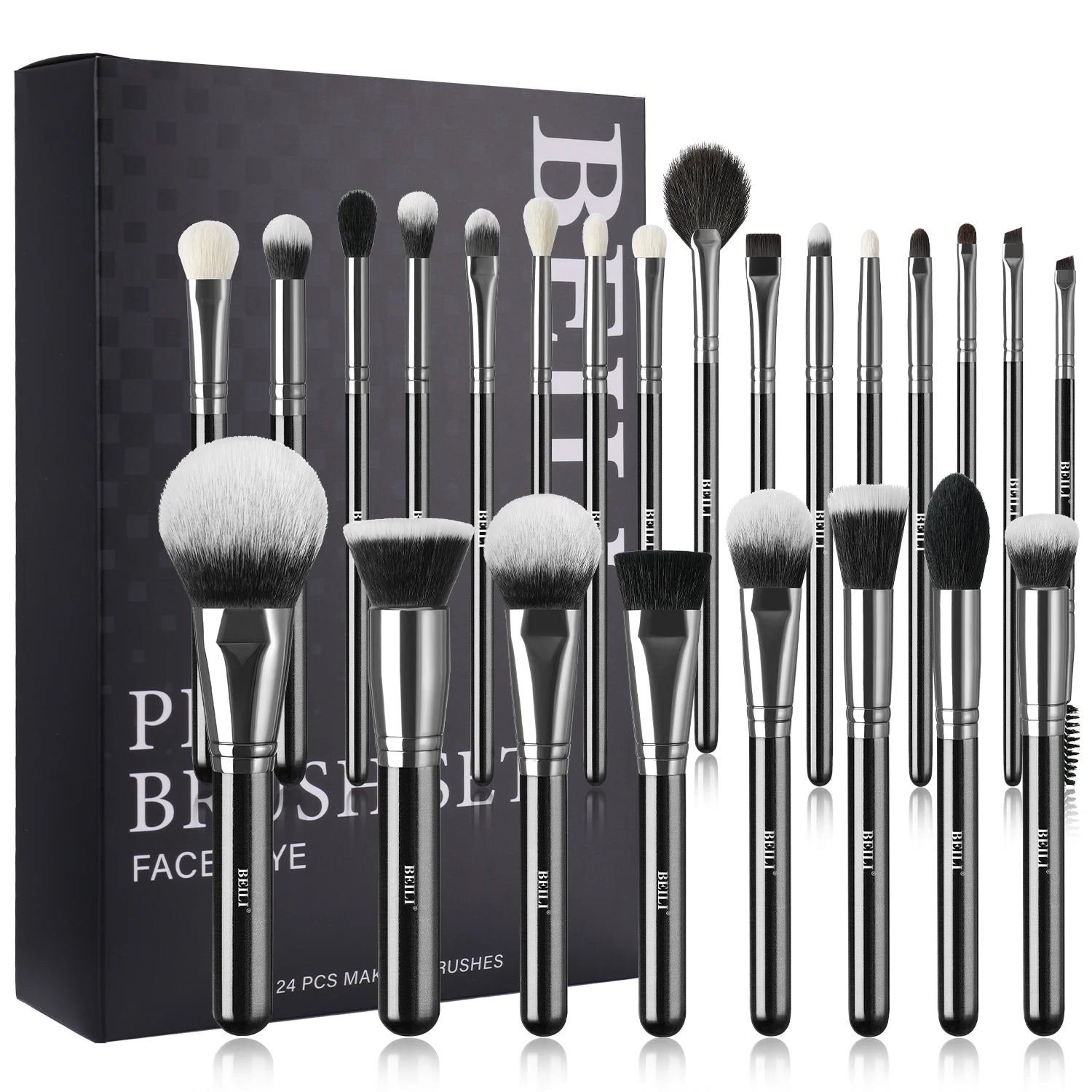 BEILI Profi Make-up-Pinsel-Set – Schwarze Synthetikpinsel für Foundation, Rouge & Lidschatten