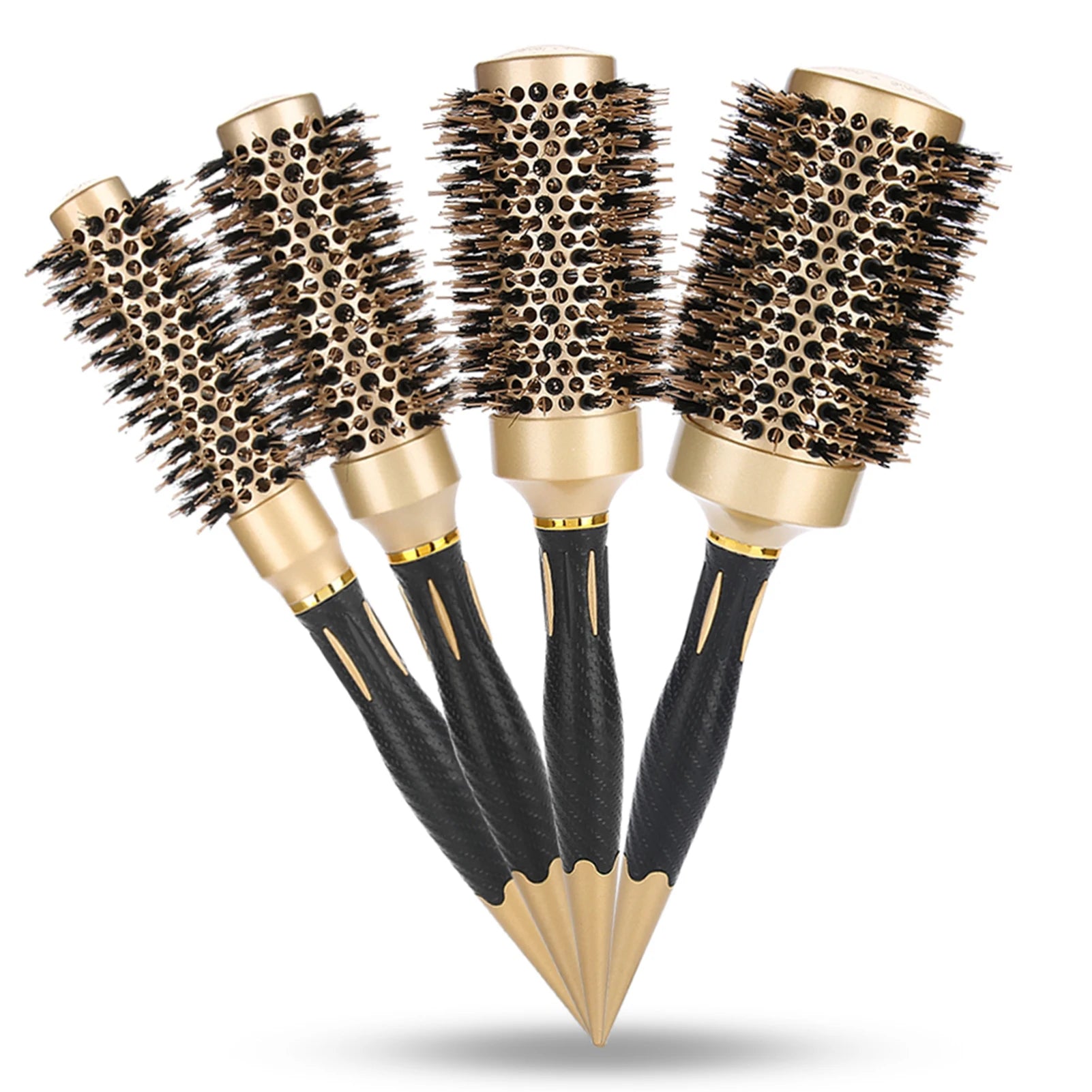 Tragbare antistatische Rundbürste mit Anionen – Salon-Stylingbürste in Gold & Schwarz