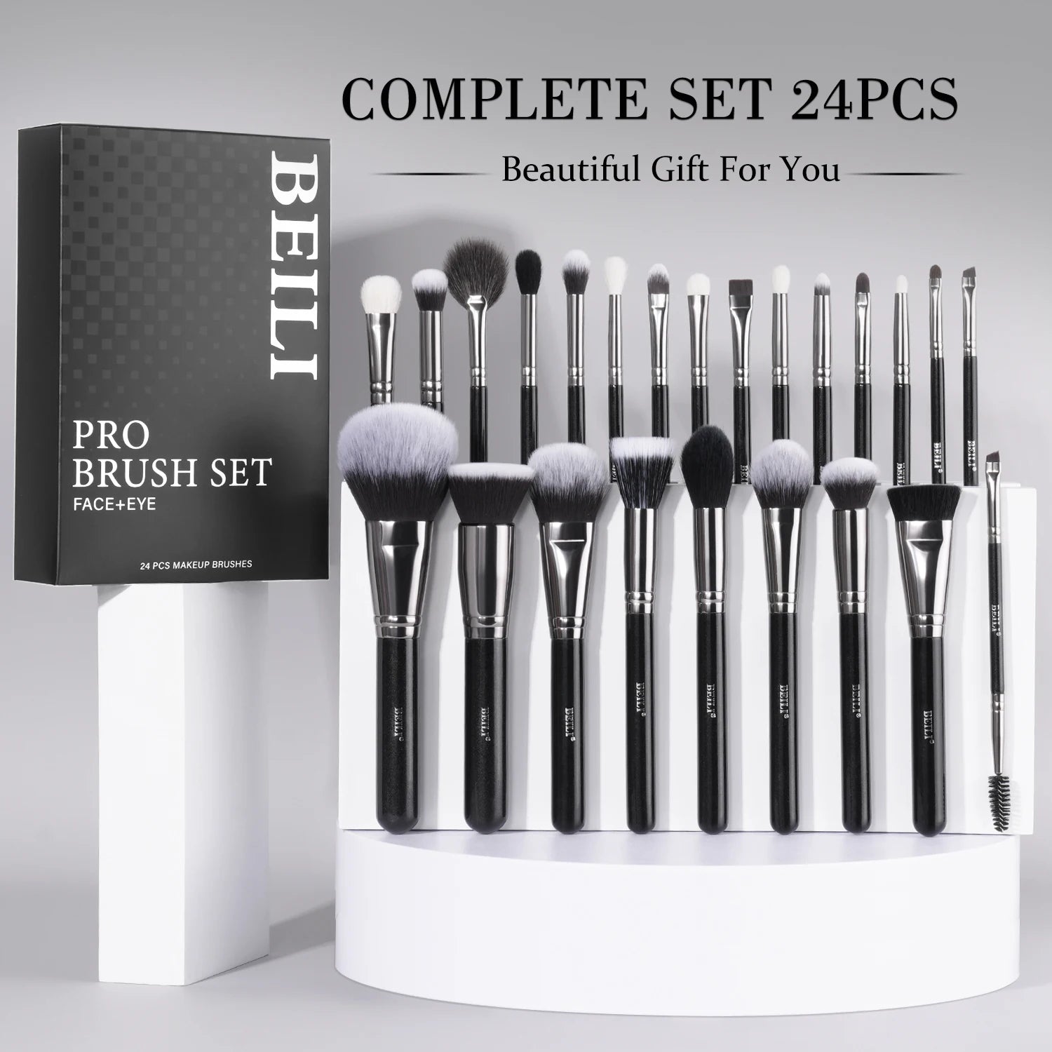 BEILI Profi Make-up-Pinsel-Set – Schwarze Synthetikpinsel für Foundation, Rouge & Lidschatten