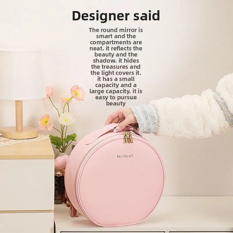 Make-up-Kosmetiktasche rund mit LED-Licht & Spiegel – Großes Fassungsvermögen für Reisen