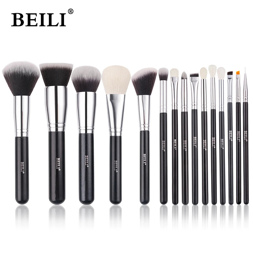 BEILI Make-up-Pinsel-Set – Natürliche Ziegenhaarpinsel für Foundation, Pulver & Lidschatten