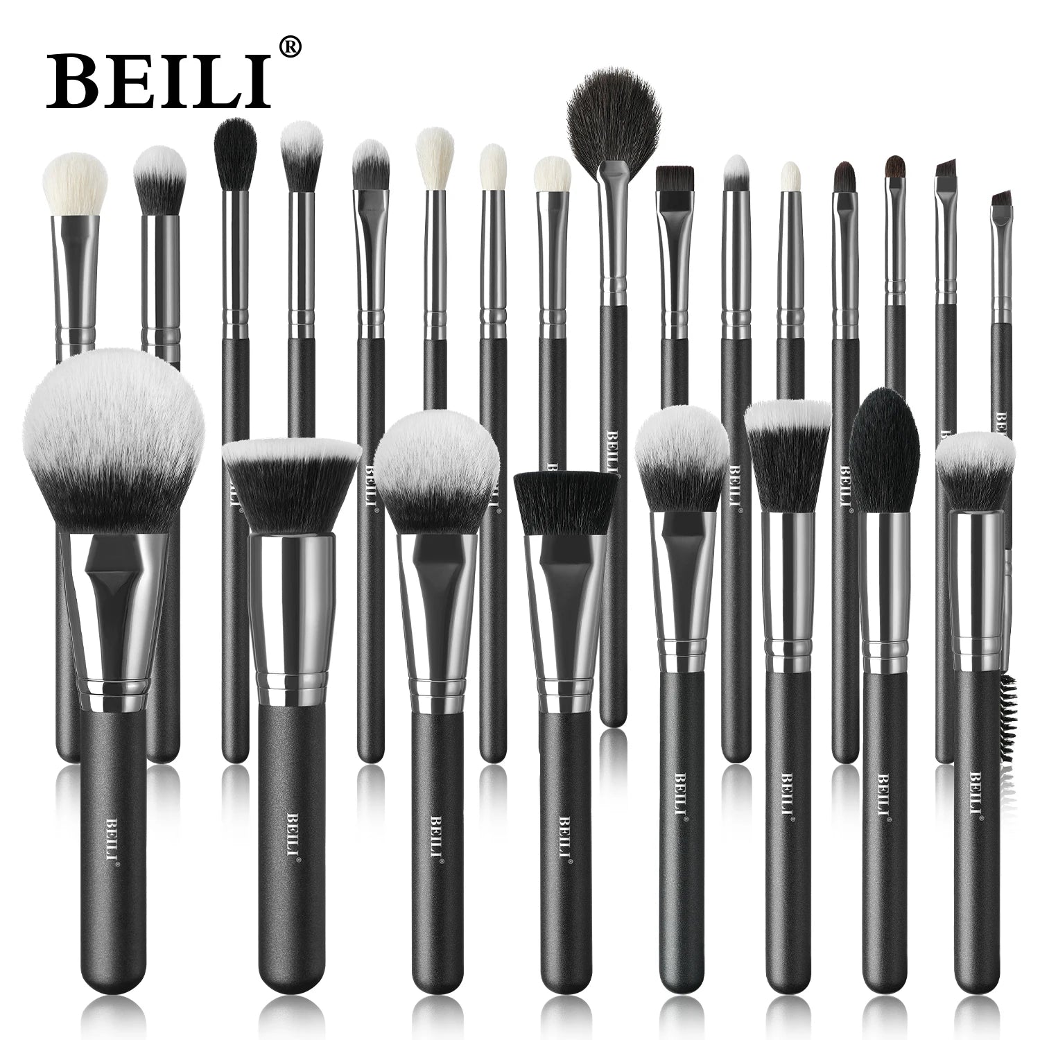 BEILI Profi Make-up-Pinsel-Set – Schwarze Synthetikpinsel für Foundation, Rouge & Lidschatten
