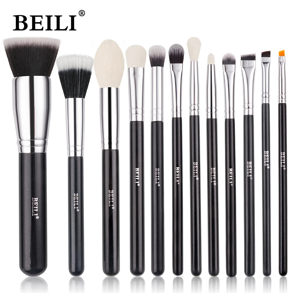 BEILI Make-up-Pinsel-Set – Natürliche Ziegenhaarpinsel für Foundation, Pulver & Lidschatten